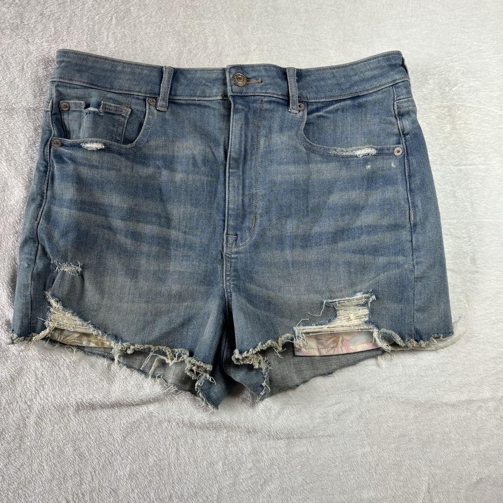 American Eagle Women's Super High-rise Shortie Size 12 Blue Distressed Stretchy